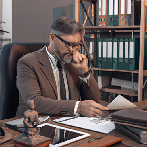 עורך דין ביטוח לאומי מקצועי יושב ליד שולחן מלא במסמכים משפטיים